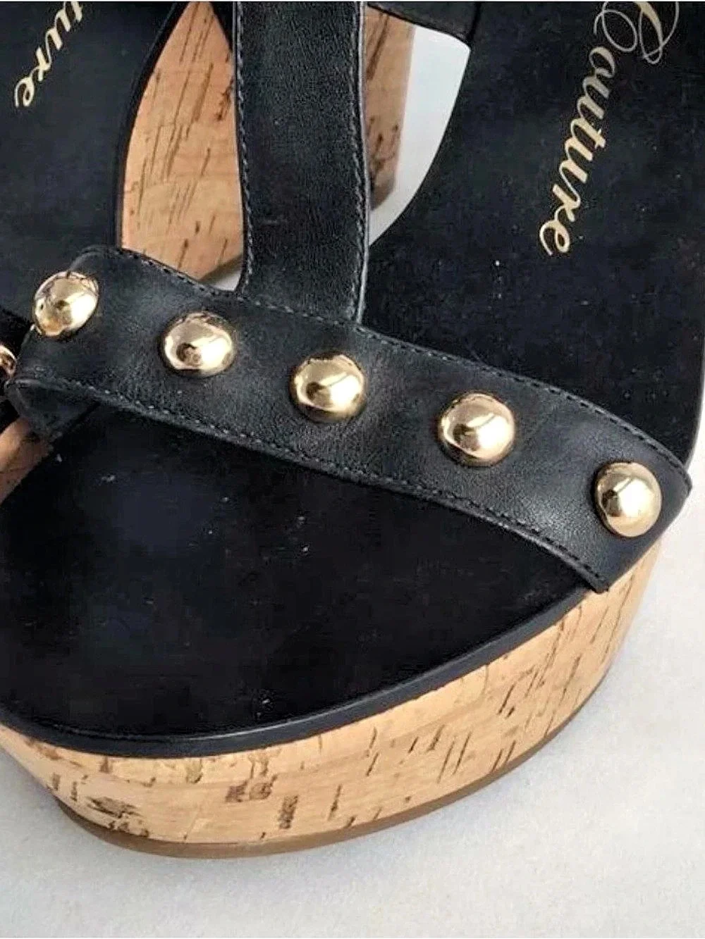 Juicy Couture Kipper Studded Cork Wedge Sandals platforms Black size 9